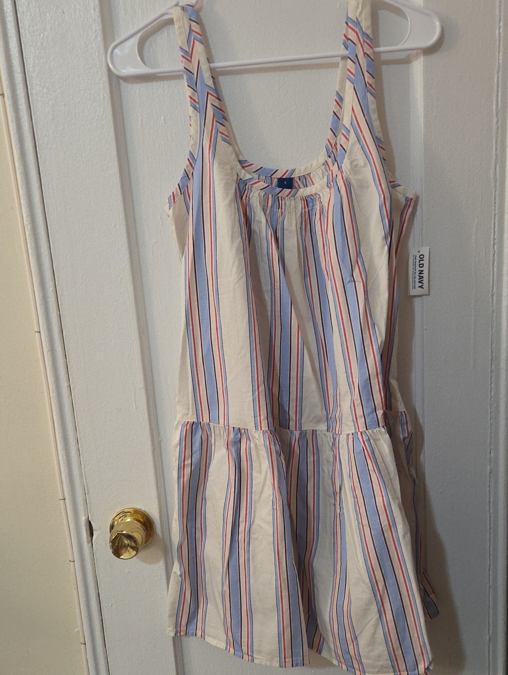 Old Navy Striped Sundress with Blue & Red Accents Swing Cotton Dress Pockets NWT